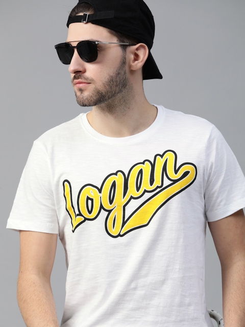 

Kook N Keech Marvel Men White Yellow Typography Printed Pure Cotton T-shirt