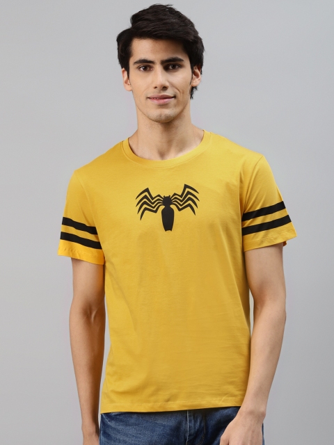 

Kook N Keech Marvel Men Mustard Yellow Printed Pure Cotton T-shirt