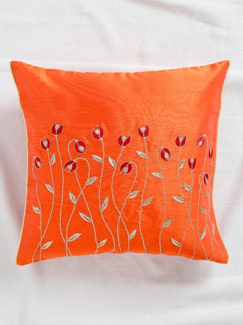 

ANS Orange Single Floral Embroidered 16'' x 16'' Square Cushion Cover