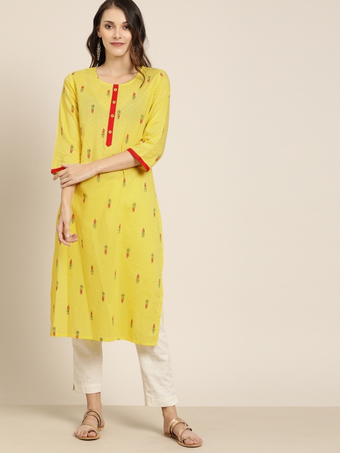 

Moda Rapido Women Yellow Ethnic Printed Straight Kurta