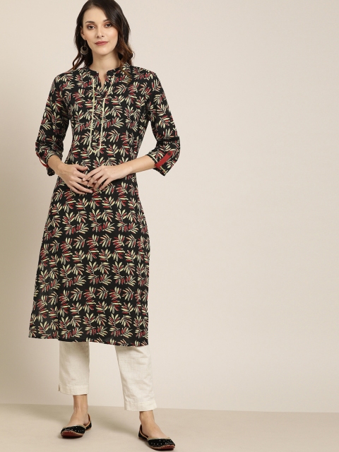 

Moda Rapido Women Black & Beige Floral Printed Straight Kurta
