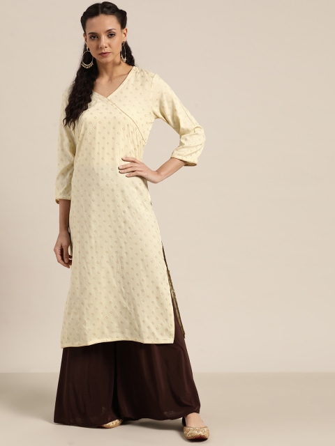 

Moda Rapido Women Cream-Coloured & Brown Printed Straight Kurta