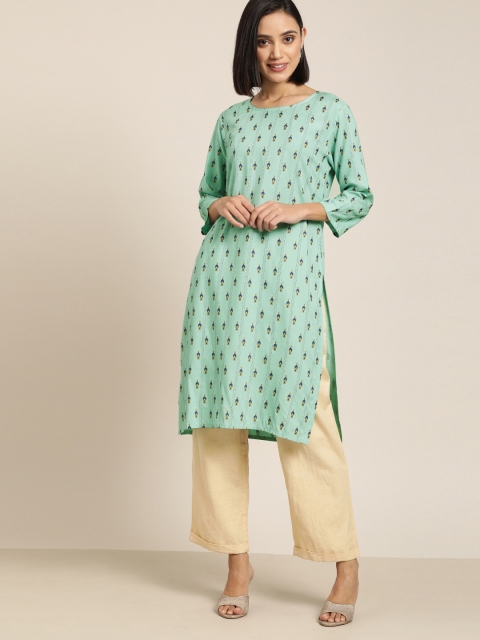 

Moda Rapido Women Sea Green Ethnic Printed Straight Kurta