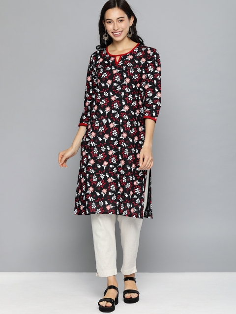 

HERE&NOW Women Black & White Printed Straight Kurta
