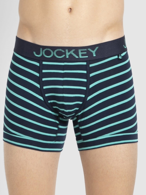 

Jockey Men Navy & Sea Green Striped Trunks FP25-0105-NTG01, Navy blue