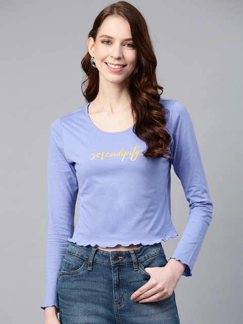 

VividArtsy Women Purple Yellow Printed Round Neck Pure Cotton T-shirt