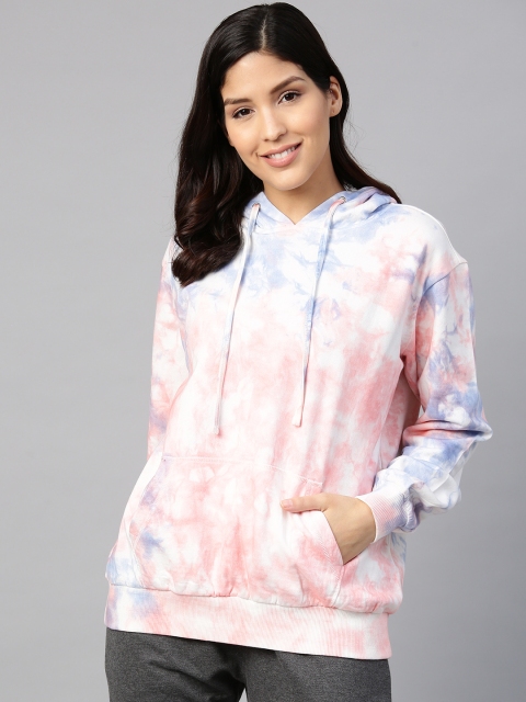 

VividArtsy Women White & Pink Tie & Dye Hooded Sweatshirt