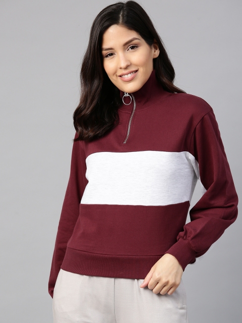 

VividArtsy Women Maroon & White Colourblocked Sweatshirt