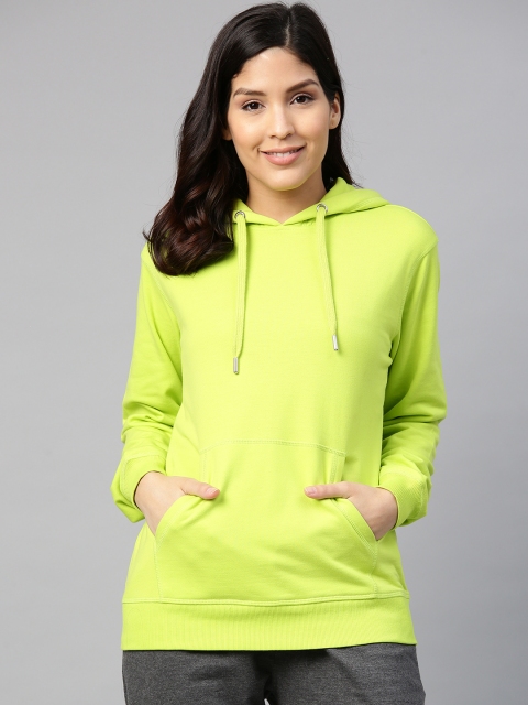 

VividArtsy Women Lime Green Solid Hooded Sweatshirt