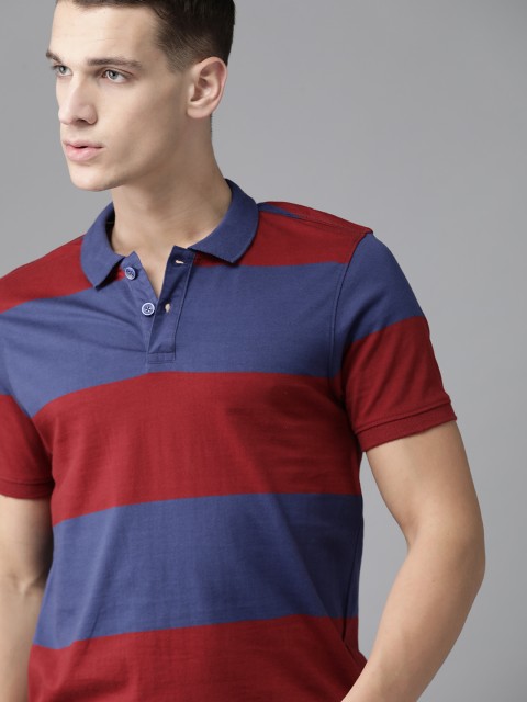 

Roadster Men Blue & Red Striped Polo Collar T-shirt