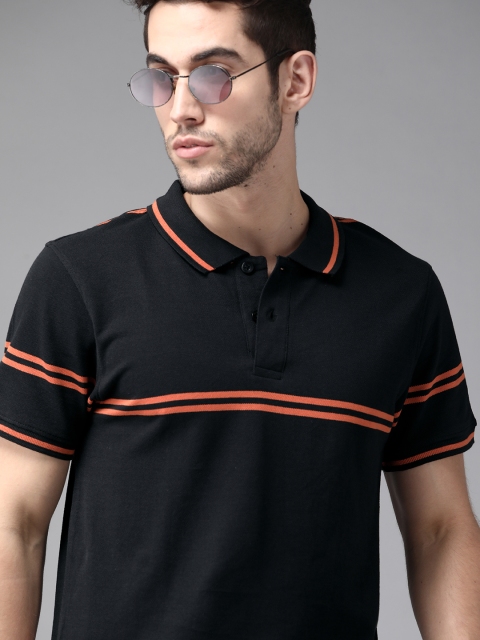 

Roadster Men Black Striped Detail Polo Collar T-shirt