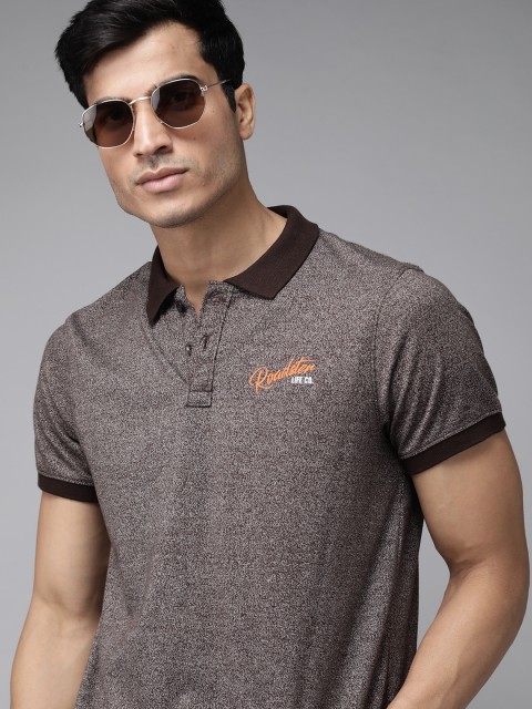 

Roadster Men Coffee Brown Self Design Polo Collar T-shirt