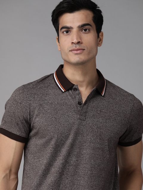 

Roadster Men Brown & Grey Solid Polo Collar T-shirt