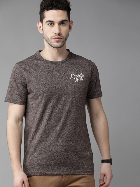 

Roadster Men Brown Self Design Round Neck T-shirt