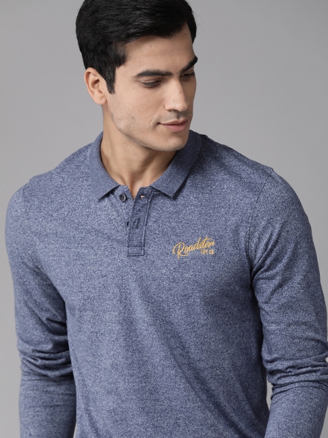 

Roadster Men Blue & Grey Solid Polo Collar T-shirt