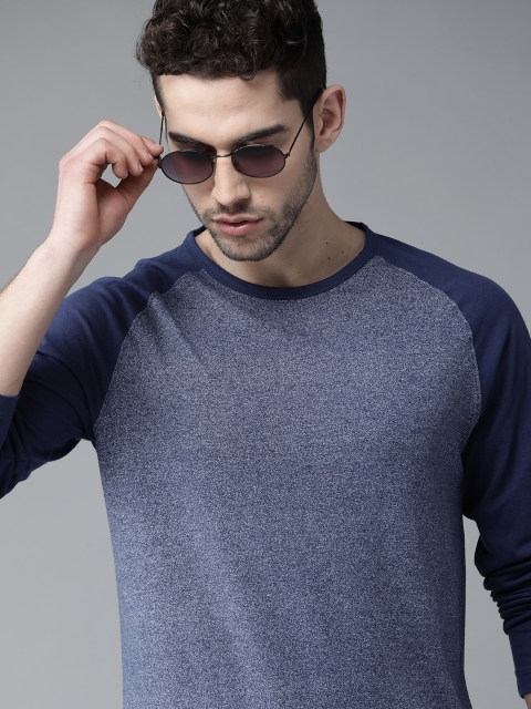 

Roadster Men Blue Self Design Round Neck T-shirt