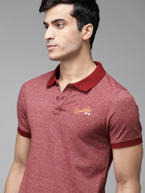 

Roadster Men Maroon Self Design Polo Collar T-shirt