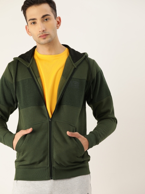 

Proline Active Men Olive Green Solid Hooded Front-Open Sweatshirt