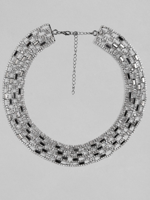 

Rubans Silver-Toned Handcrafted CZ Studded Statement Necklace, White