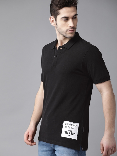 

Roadster Men Black Pure Cotton Solid Polo Collar T-shirt