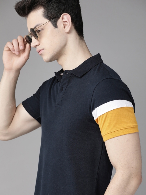 

Roadster Men Navy Blue Solid Polo Collar Pure Cotton T-shirt