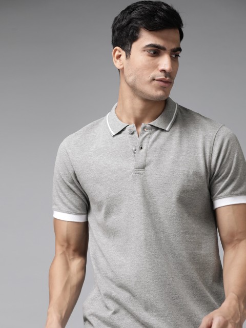 

The Roadster Lifestyle Co Men Grey Melange Solid Pure Cotton Polo Collar T-shirt