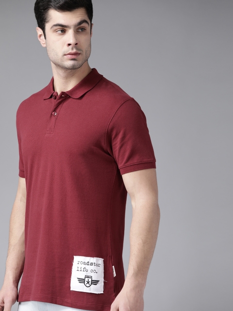 

Roadster Men Maroon Solid Polo Collar T-shirt