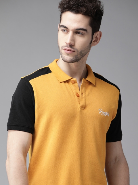 

Roadster Men Mustard Yellow Pure Cotton Solid Polo Collar T-shirt