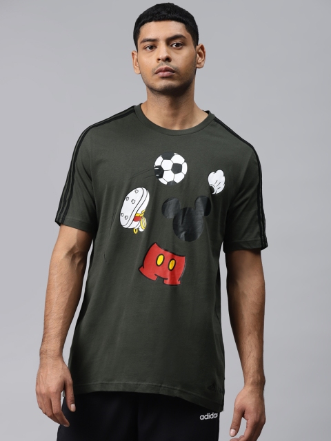 

ADIDAS Men Olive Green Printed Disney Football Pure Cotton T-shirt