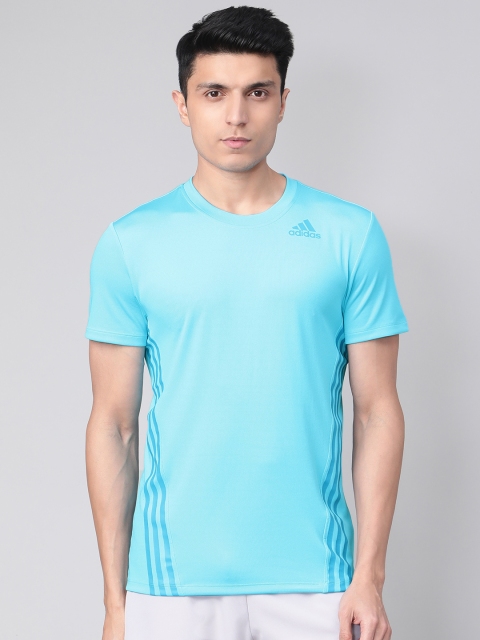 

ADIDAS Men Turquoise Blue Aeroready 3 Stripes Solid Training T-shirt