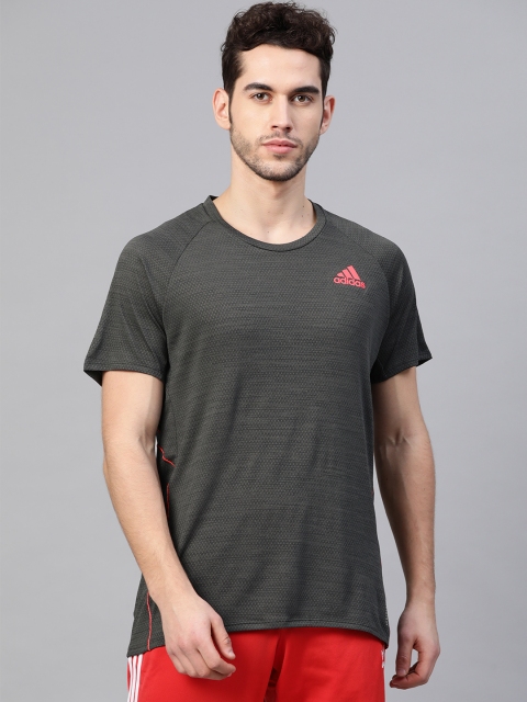 

ADIDAS Men Charcoal Grey Runner Sustainable Self Design T-shirt
