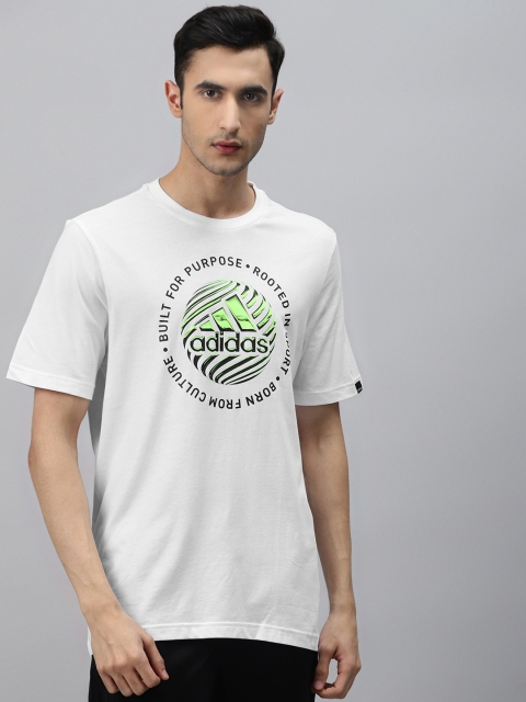 

ADIDAS Men White & Black Pure Cotton Hypereal Circled Slogan T-shirt