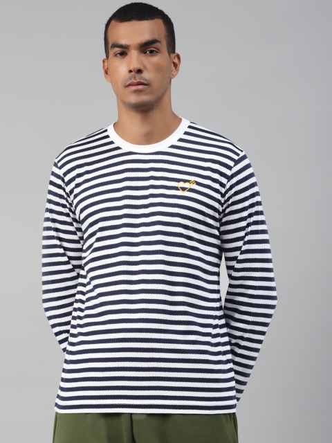 

ADIDAS Originals Men Black & Navy Blue Striped Pure Cotton HM Long Sleeve T-shirt, White