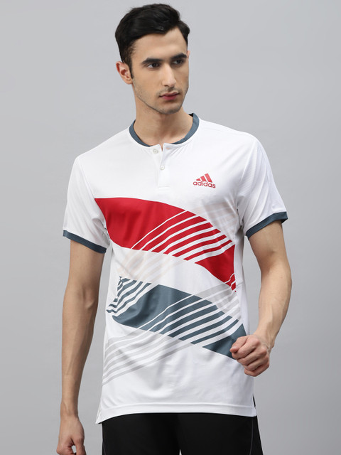 

ADIDAS Men White & Red Printed Colour Block Tennis T-shirt