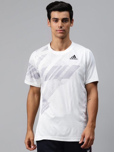 

ADIDAS Men White & Grey Free Lift Print Heat Ready Tennis T-Shirt