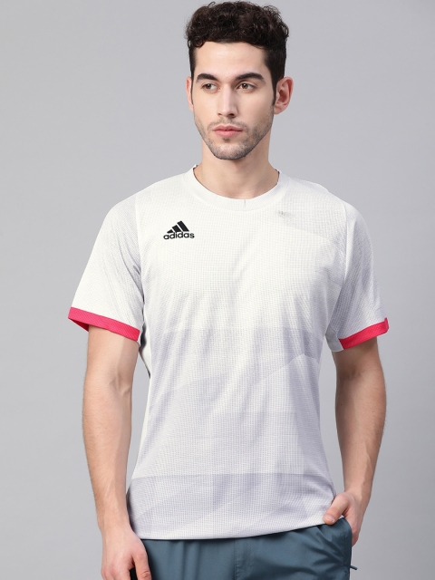 

ADIDAS Men White & Grey Freelift OLYMP HEAT.RDY Printed Round Neck Tennis T-shirt