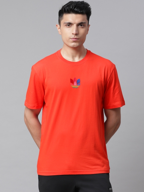 

ADIDAS Originals Men Coral Red Brand Logo Trefoil Embroidered Detail T-shirt