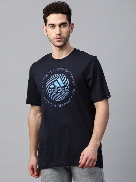 

ADIDAS Men Navy Blue Brand Logo Print Hyperreal Circled Slogan T-shirt