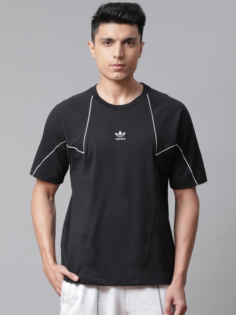 

ADIDAS Originals Men Black Solid Big Brand Logo Trefoil Embroidery Detail T-shirt