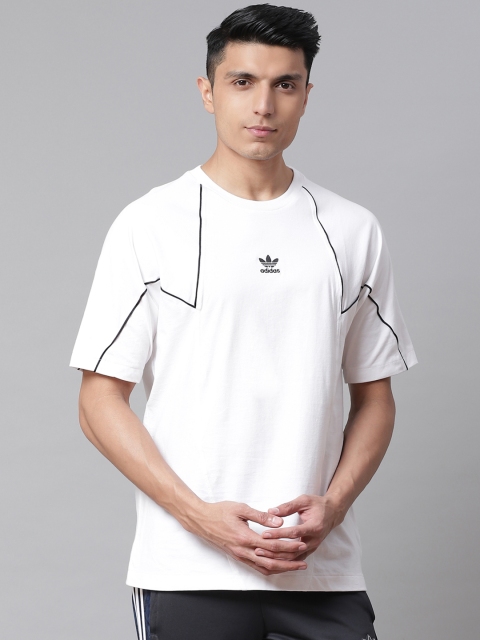 

ADIDAS Originals Men White Solid Big Brand Logo Trefoil Embroidery Detail T-shirt