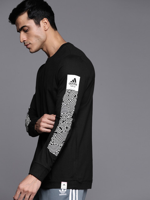 

ADIDAS Men Black Tokyo Pack Printed Sleeves Pure Cotton T-shirt