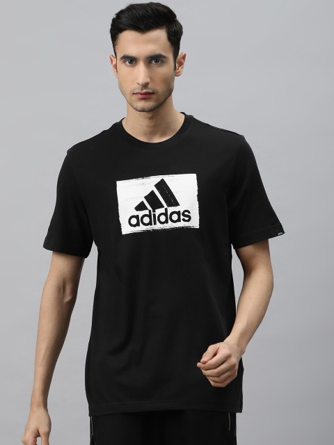 

ADIDAS Men Black & White Pure Cotton Brushstroke T-shirt