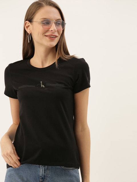 

Calvin Klein Jeans Women Black Solid Round Neck T-shirt