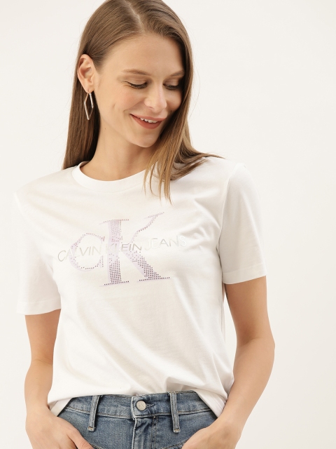 

Calvin Klein Jeans Women White Embellished Round Neck T-shirt