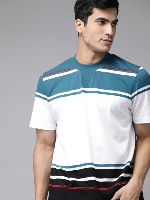

Roadster Men White Black Colourblocked Round Neck Pure Cotton T-shirt