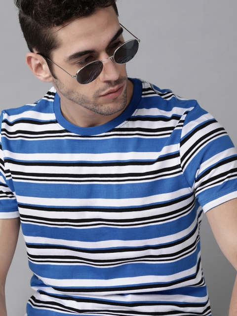 

Roadster Men Blue White Striped Round Neck Pure Cotton T-shirt