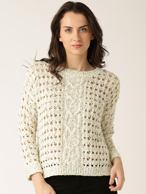 

DressBerry Cream-Coloured & Gold-Toned Open-Knit Sweater