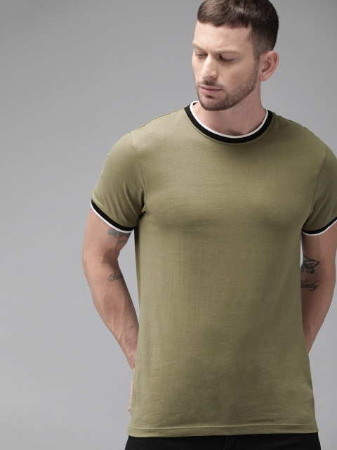 

Roadster Men Olive Green Solid Round Neck Pure Cotton T-shirt