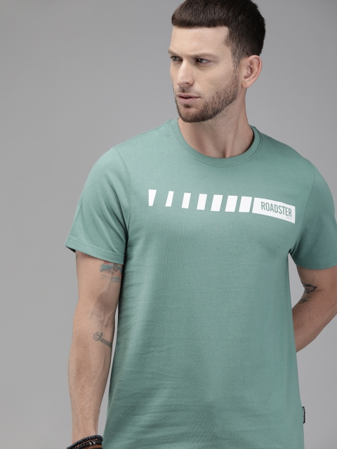 

Roadster Men Turquoise Blue Printed Round Neck Pure Cotton T-shirt