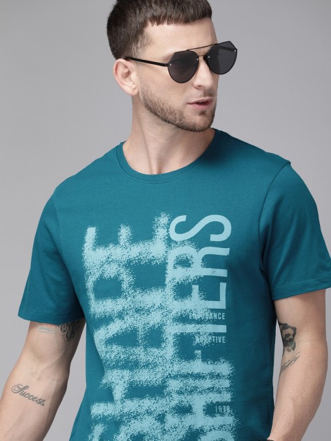 

Roadster Men Blue Printed Round Neck T-shirt